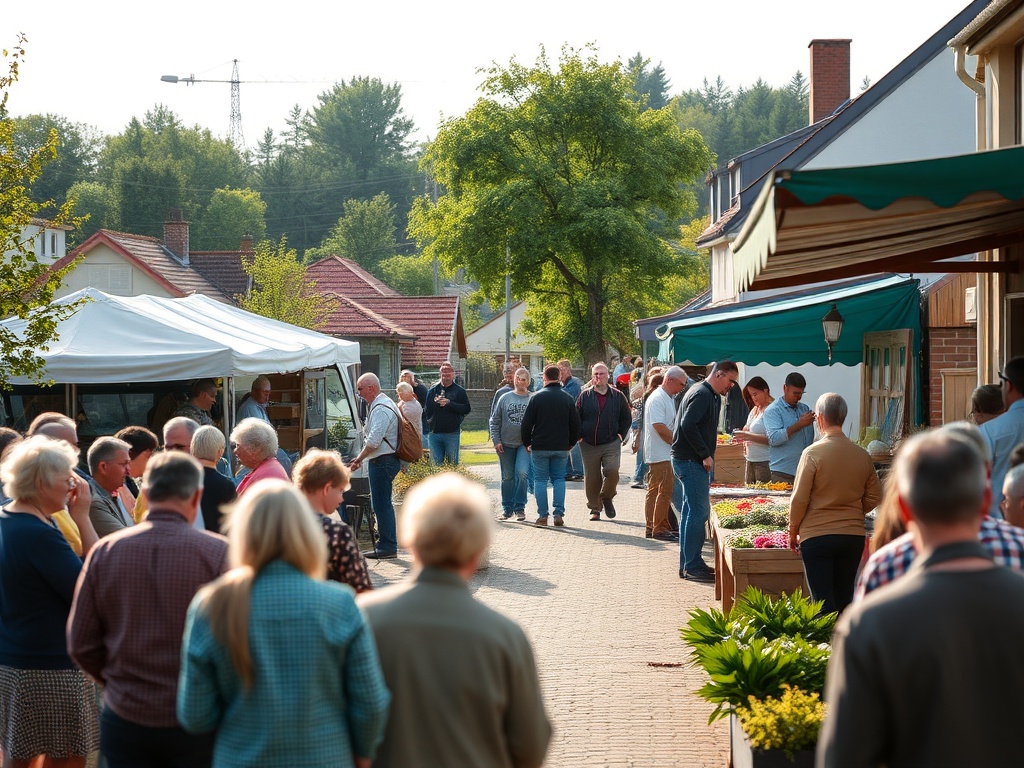 Uśmiechnięci ludzie świętujący majówkę w parku z flagami i grillem.